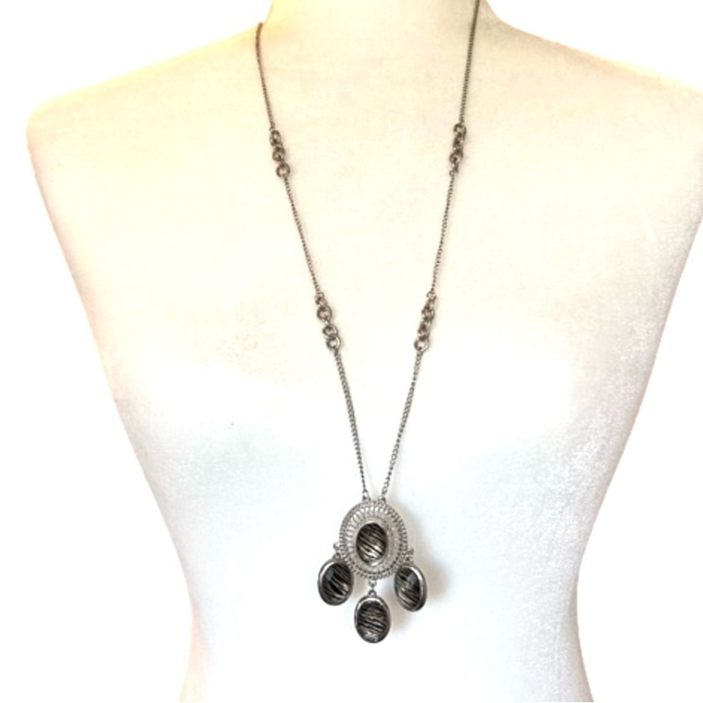 Long Chandelier Necklace Zebra Pattern Cabochons